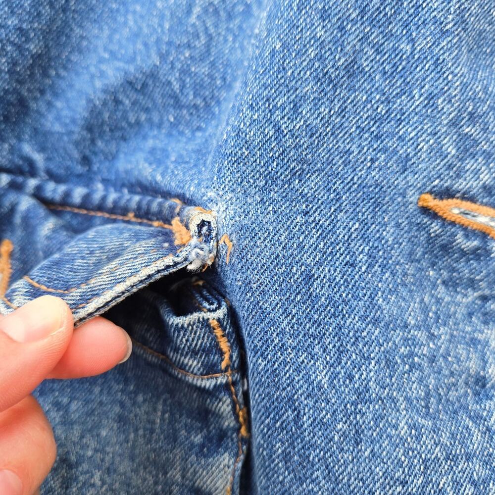 Eddie Bauer Blue Denim Jacket with Tan Accents and removable flannel lining - Picture 9 of 11